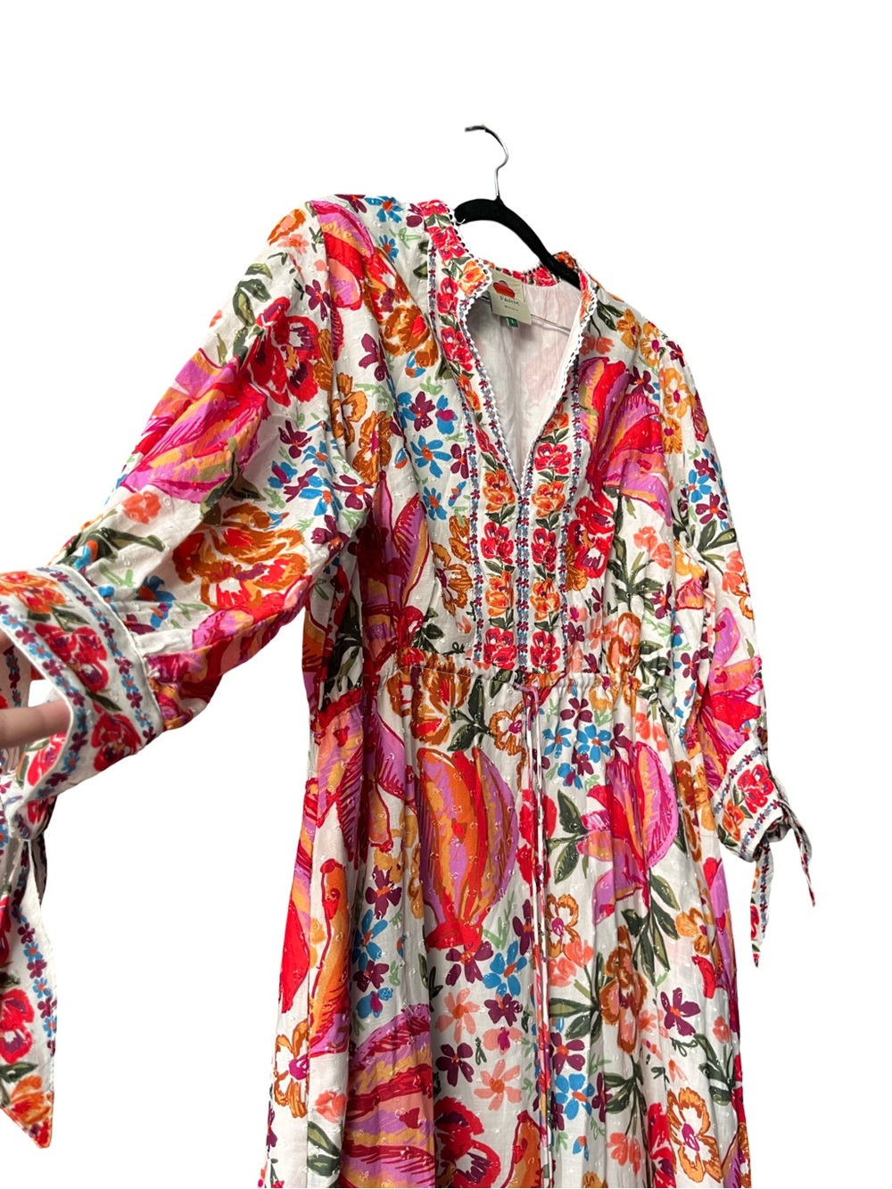 FARM Rio White Maxi Dress with Pink, Orange & Red Floral Motif - Picture 7 of 9